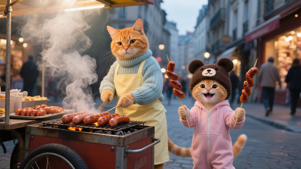 Ginger Kitten and Mama Cat open 🌭😋hot dog cart! heartwarming story end day🐶