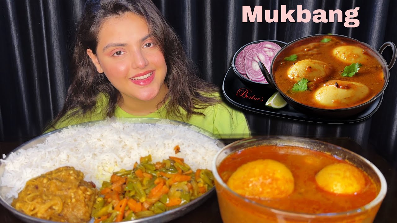 Eating Spicy Egg Curry, Fried Mixed Vegetable, Bengan Bharta || Mukbang Eating Show
