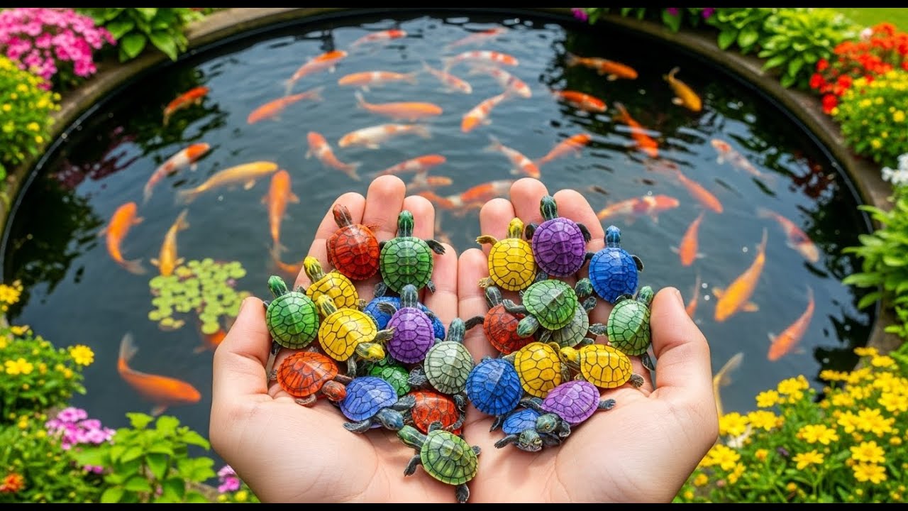 I Thought This Pond Was Quiet… Then Baby Turtles & Tiny Fish Took Over 😱#TinyPondCatch#ColorfulFish