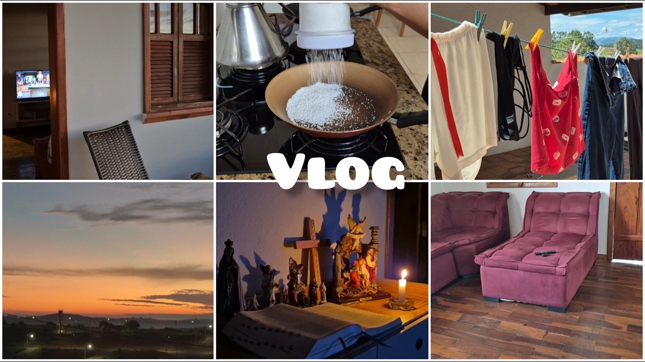 Acordando as 4:00 da manhã  para rezar / Faxina e a Lavando roupas  / Fiz bolo / Tapioca prática.