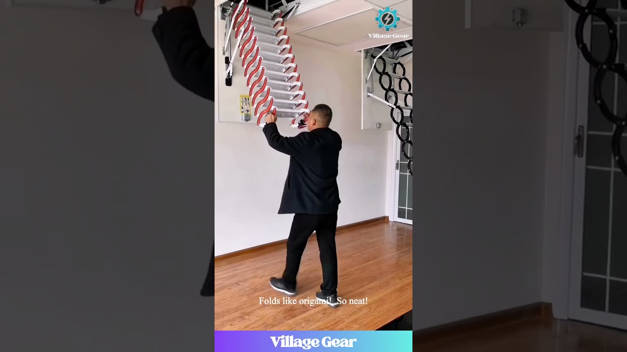 Attic Ladder GOALS! ✨ This Folding Staircase is So SMOOTH! #homegadgets #coolfinds #spacesaver