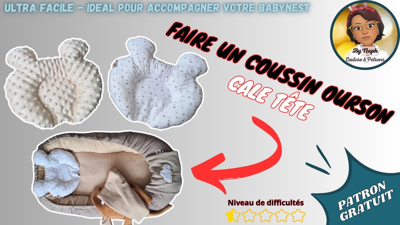 TUTO COUTURE - FAIRE UN COUSSIN OURSON - CALE TËTE POUR BEBE - PATRON GRATUIT