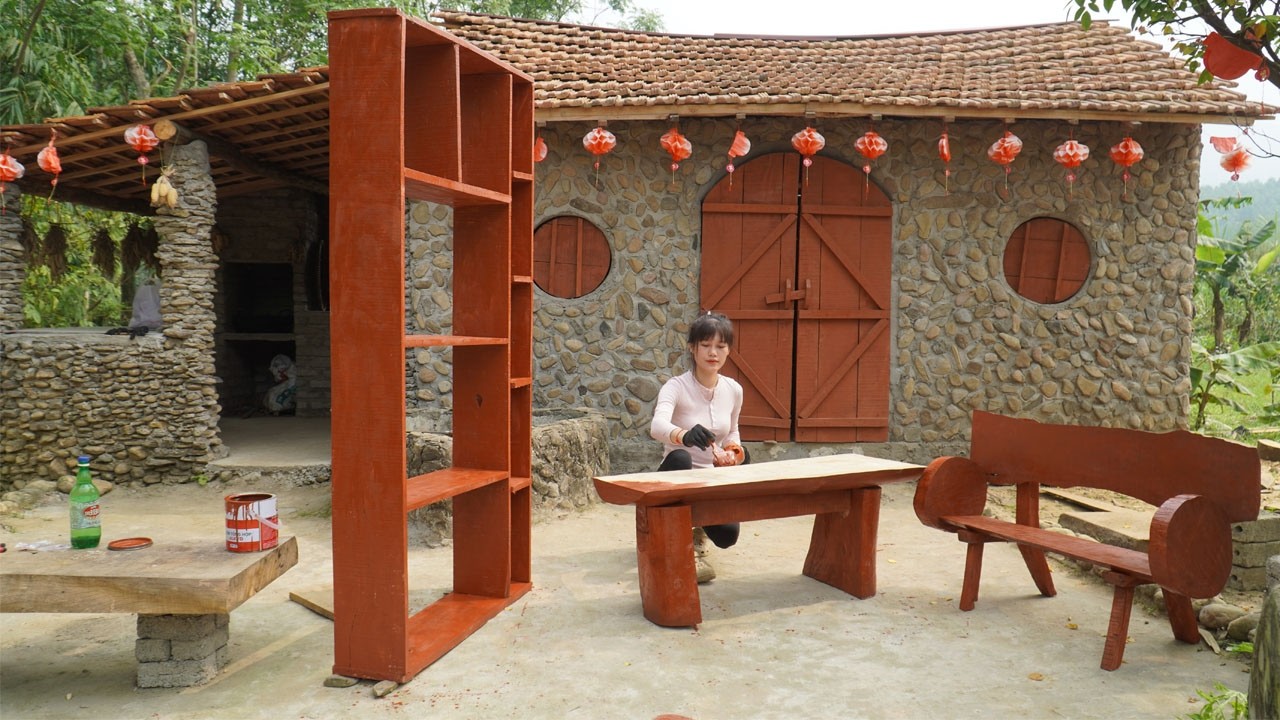 Make tables, chairs and cabinets for storing pots, pans, bowls, and chopsticks - Green forest life