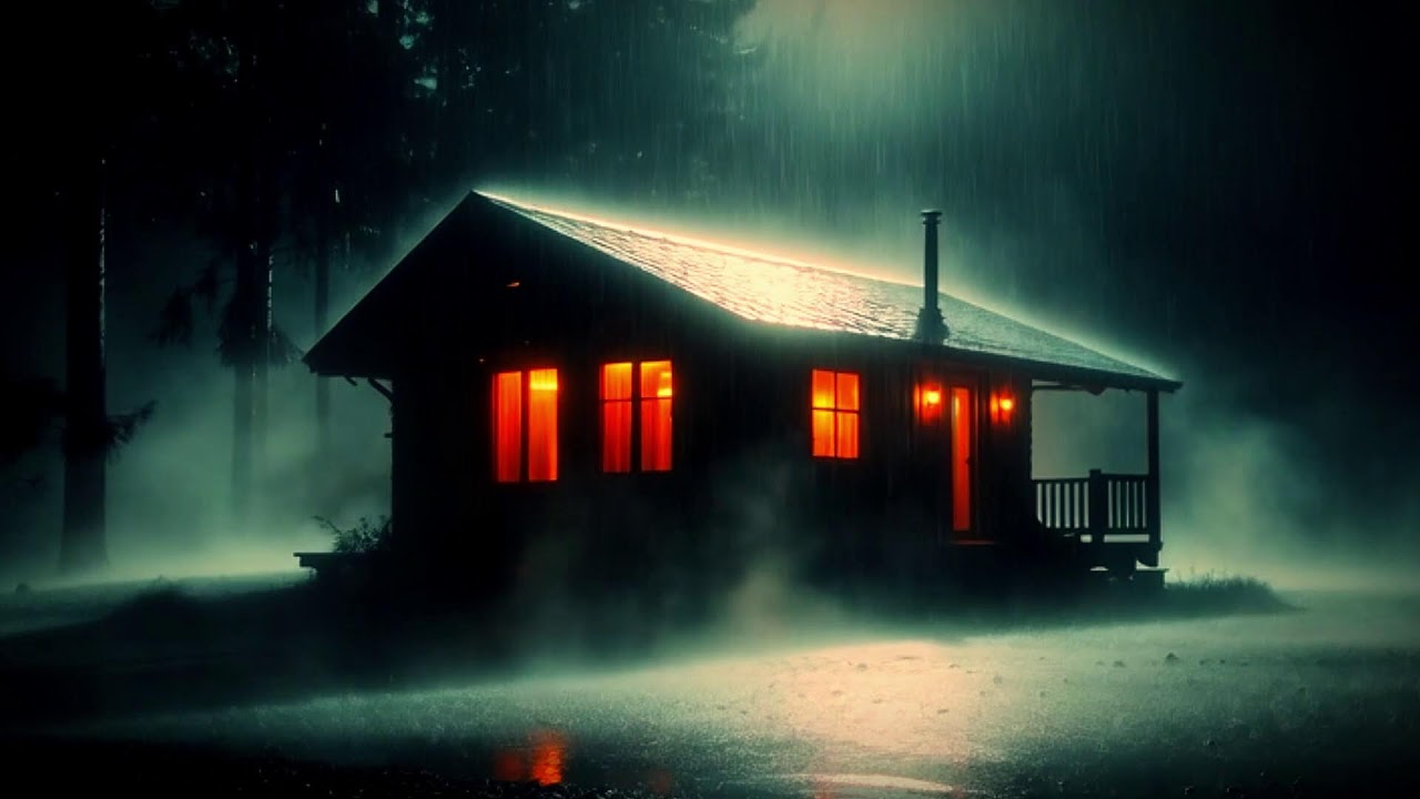 LIVE NOW 🌧️  Cozy Cabin in the Dark Forest  🔥 |  Insomnia Relief 😴 | Heavy Rain Sounds  | Black Scr
