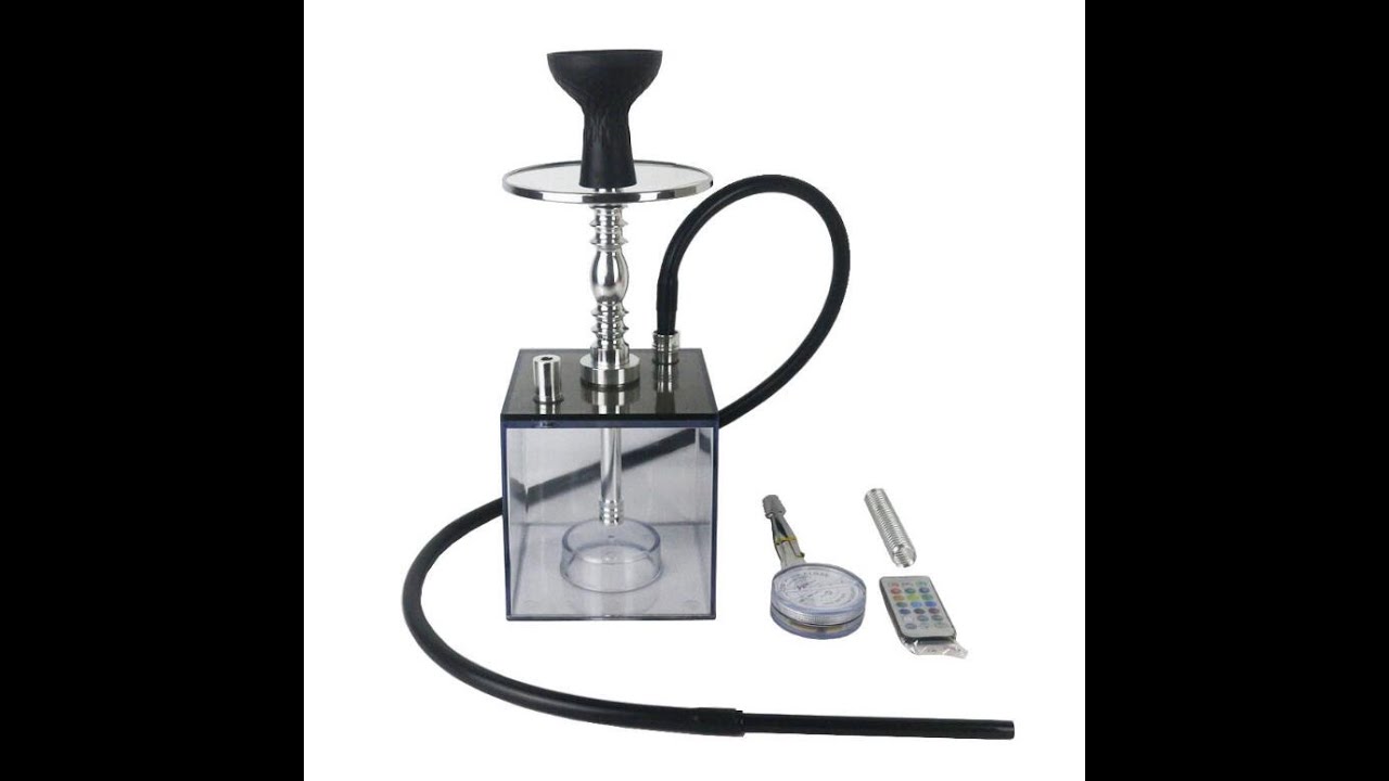 Square Acrylic Hookahs With Multicolor Remote LED Light Hookah Hose Tongs Shisha Hookah Set