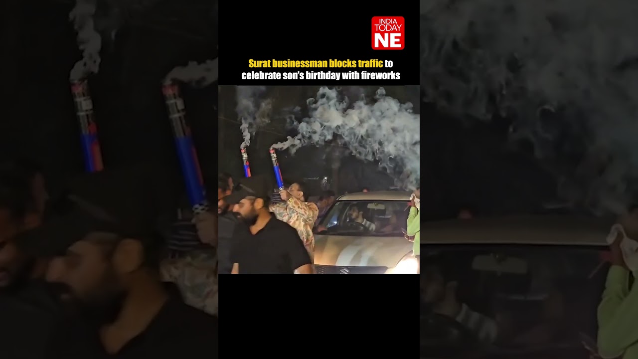 Surat businessman blocks traffic to celebrate son&rsquo;s birthday with fireworks
