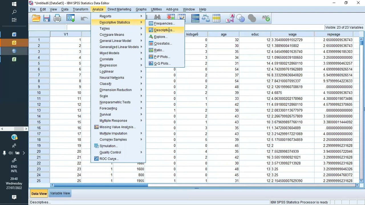 SPSS, Importer les donner et faire une analyse descriptive