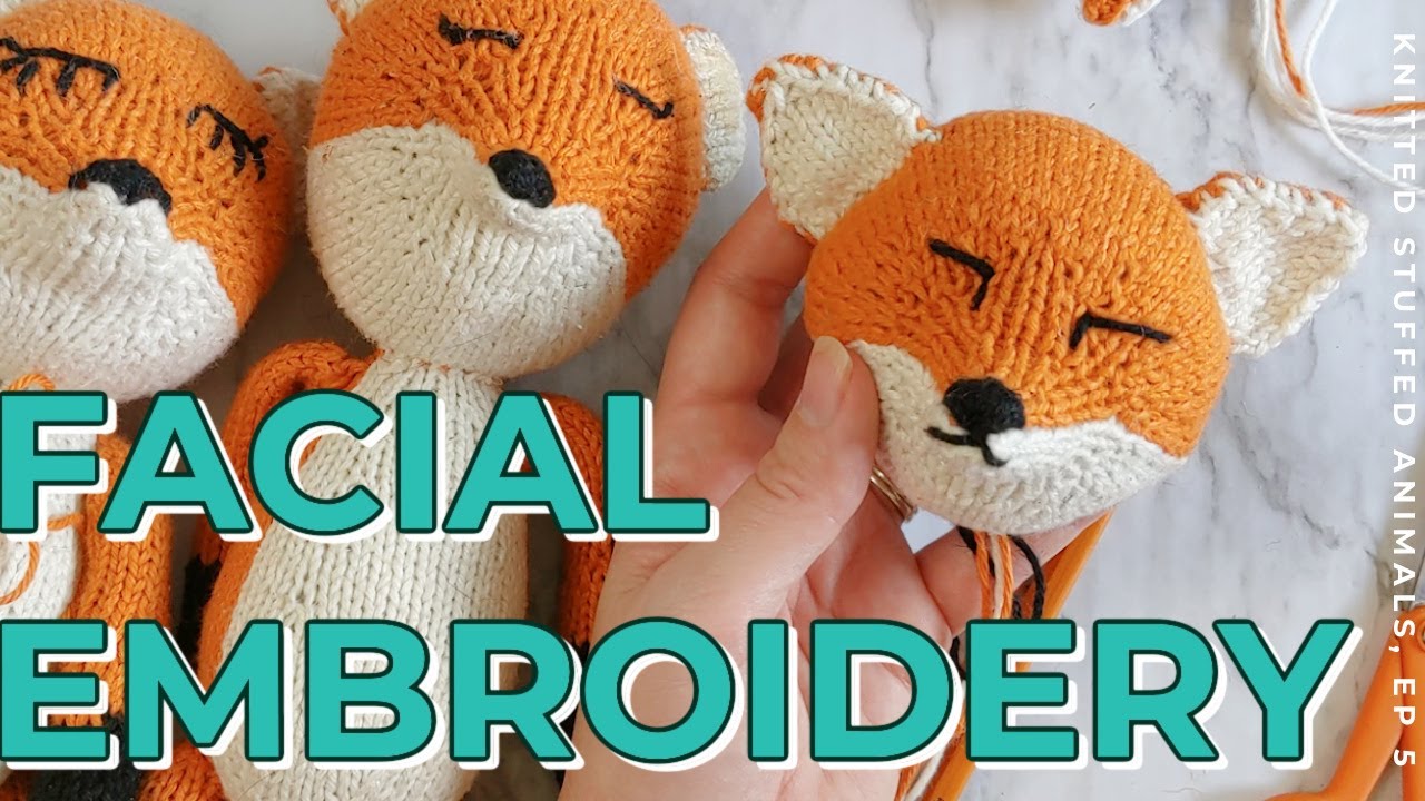 Facial embroidery | Eyes, nose, and mouth on a knitted stuffed animal