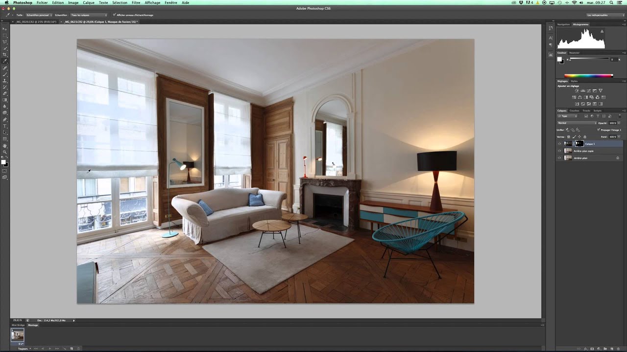 tutoriel -blending - photoshop - photo d'intérieur - 2 raws