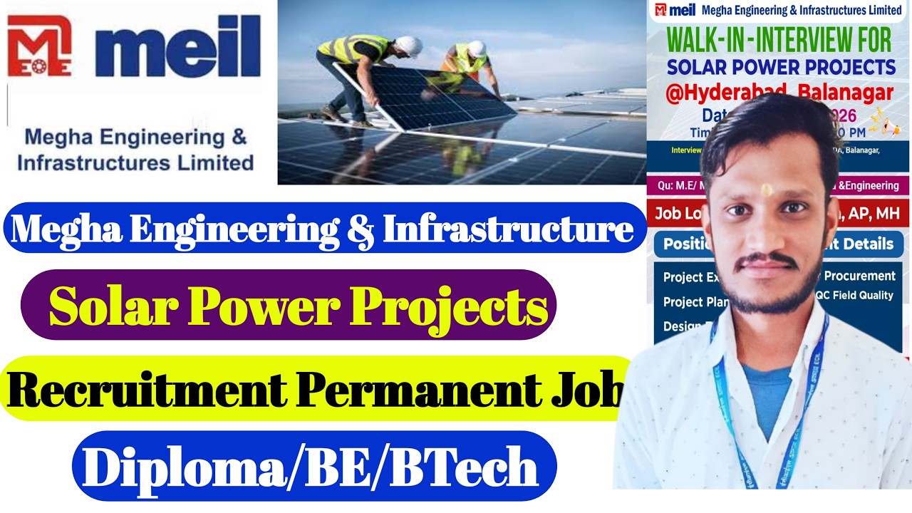 Megha Engineering Recruitment 2026 | Solar Power Projects Jobs | ITI Diploma BTech Freshers Apply
