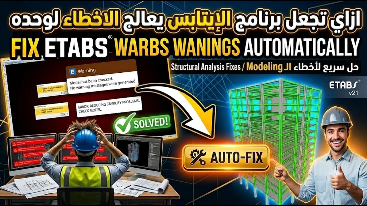 6 -2 - ازاي تجعل برنامج الايتابس يعالج الاخطاء لوحده/ How to fix etabs warnings automatically