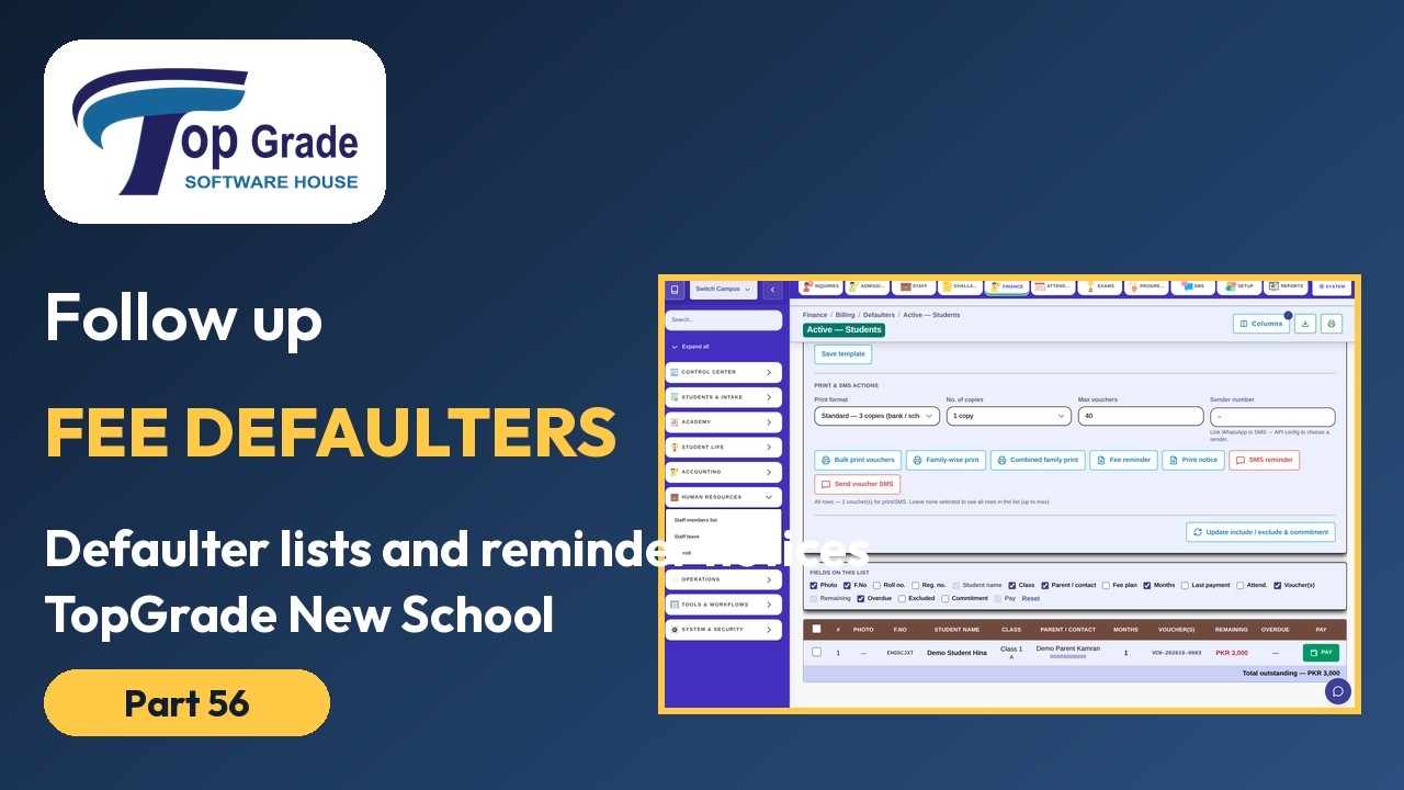 School fee reminder notice & SMS for fee defaulters | TopGrade New School