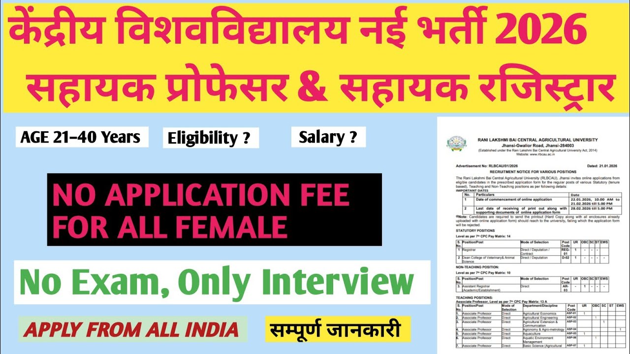 CENTRAL UNIVERSITY NEW VACANCY 2026🔥| ASSISTANT PROFESSOR AND ASSISTANT REGISTRAR FOR FRESHER 🔥| 