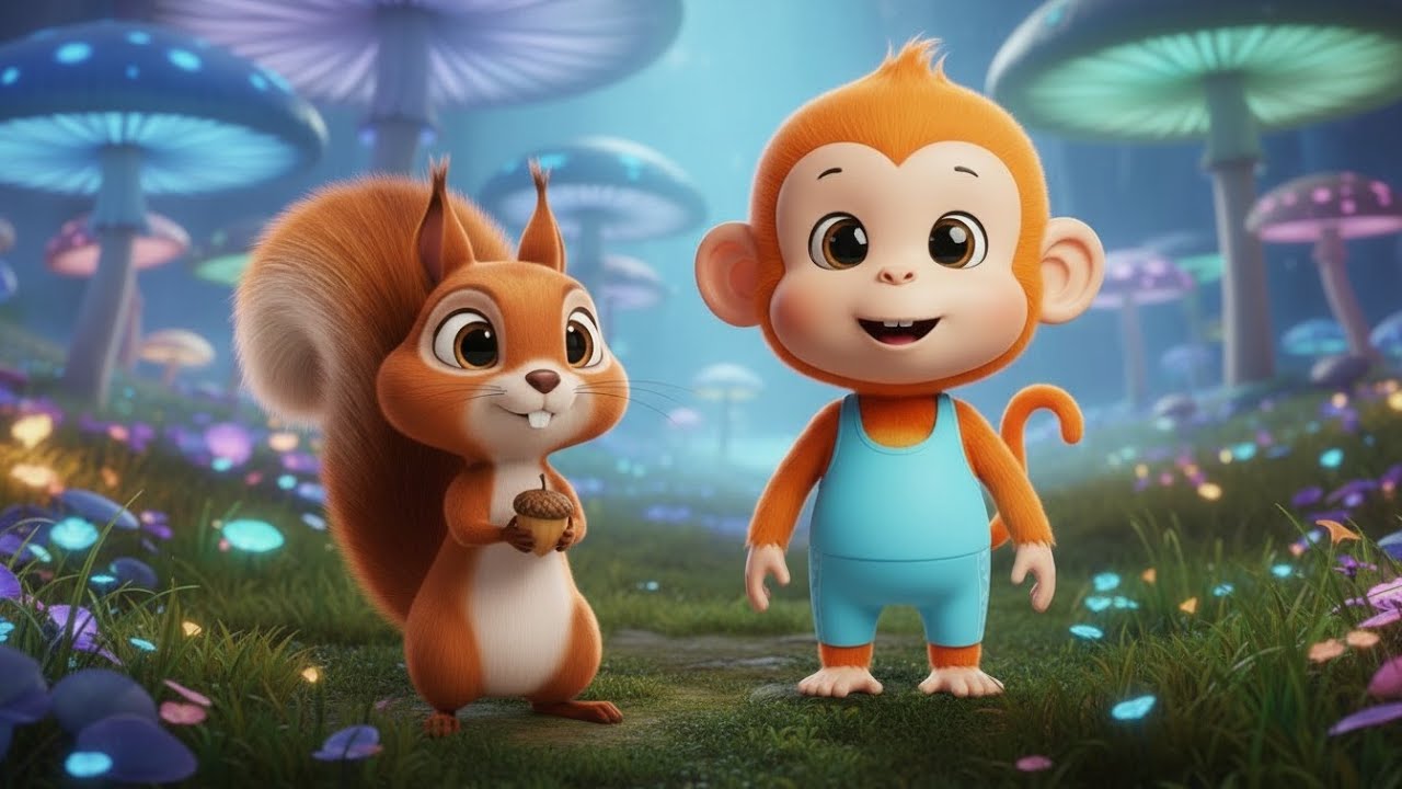 The monkey in the giant mushroom field 