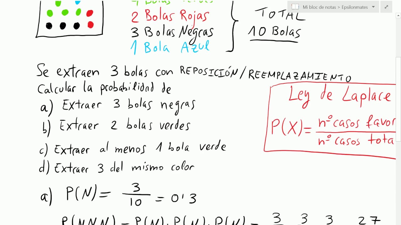 Probabilidad con urnas y bolas de colores  con reemplazamiento