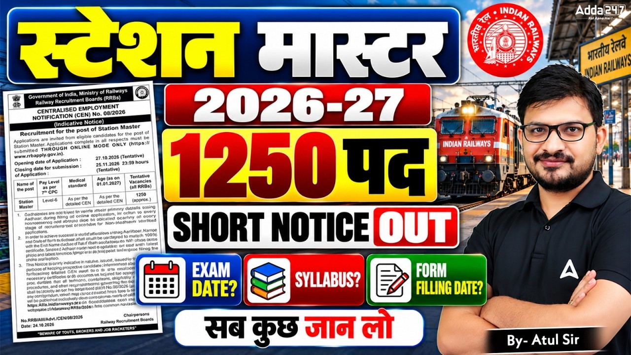 RRB Station Master Notification 2026 | Station Master Vacancy 2026, Exam Date, Syllabus & Form Date