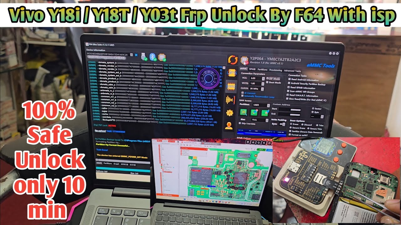 Vivi y18i / Y18T /Y03T Frp Unlock By Flash 64 Box /Vivo Y18-Y03 Frp Unlock F64 box