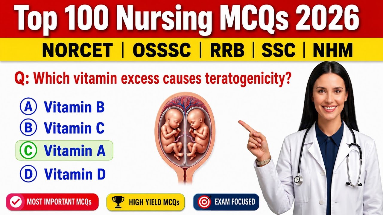 Top 100 Nursing MCQs 2026 | Nursing Questions & Answers | NORCET, RRB, OSSSC, SSC & NHM