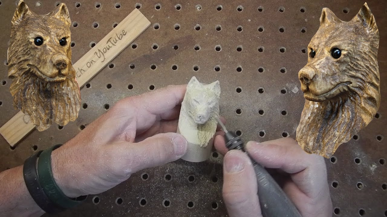 Young Wolf Power Wood Carving Dremel-Foredom-Kutzall