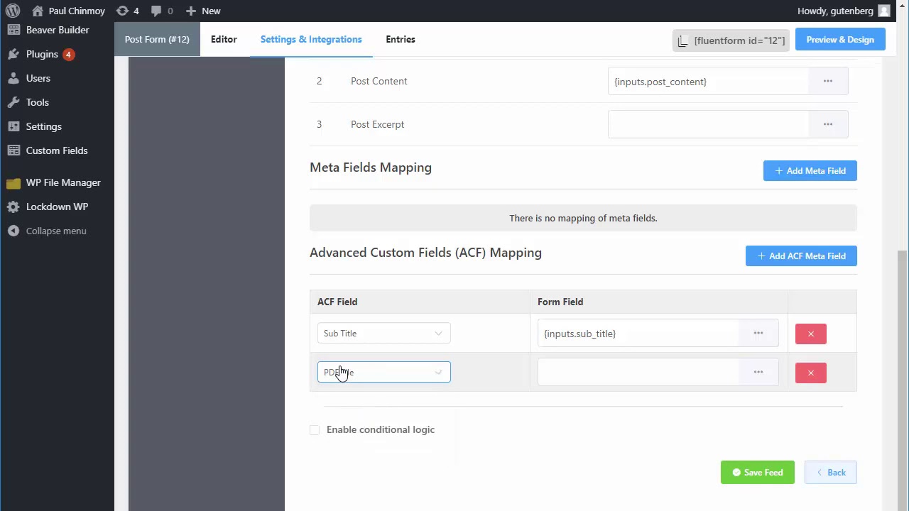 Mapping Fluent Form File Field with ACF File Field