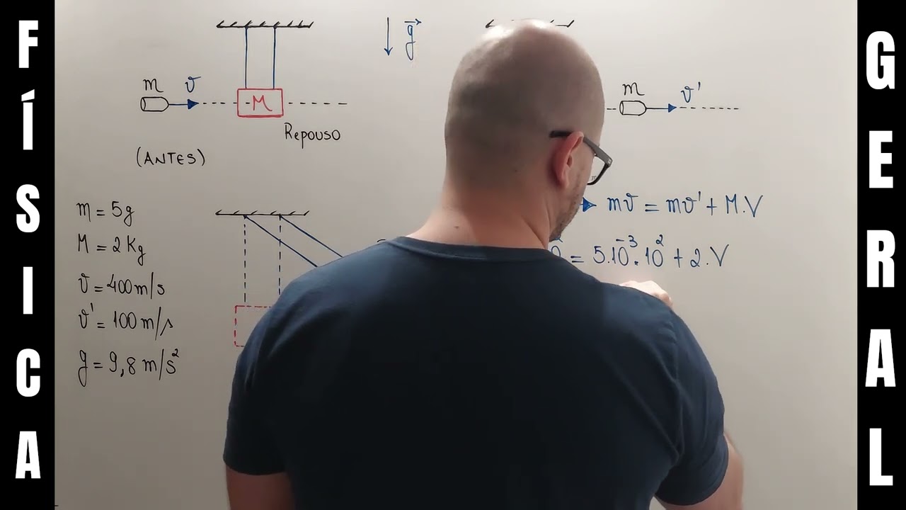245: Mec. Clássica - Exercício - Momento Linear - Pêndulo Balístico - Moysés/Vol.01/Cap.09/Exe.08