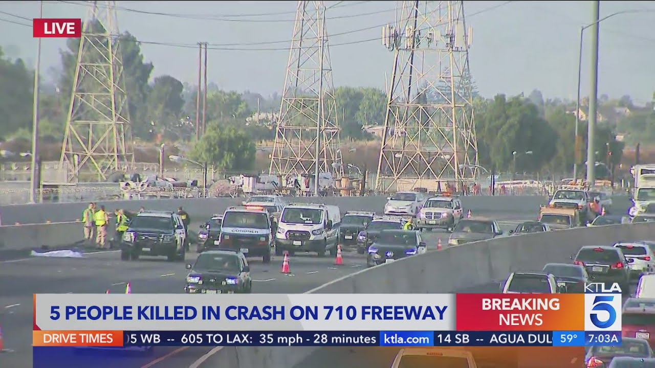 5 dead in solo-vehicle crash on 710 Freeway in Long Beach