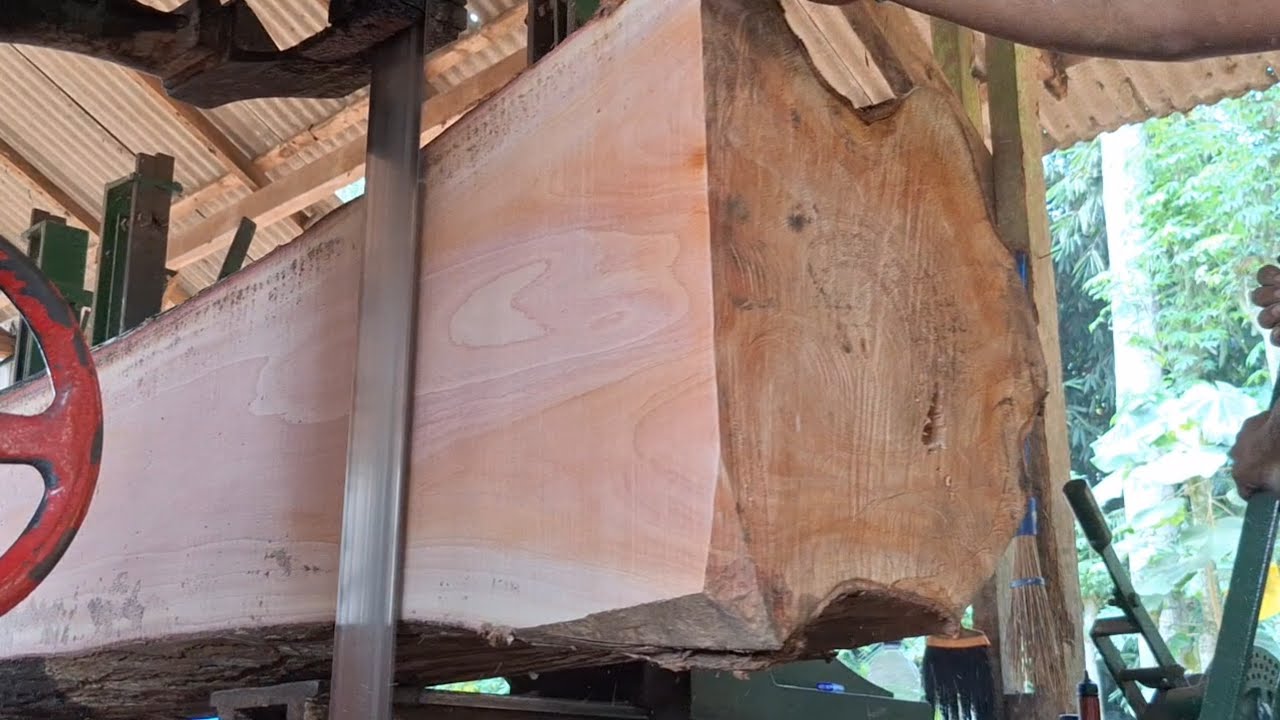 The processs of making mahogany wood planks for the walls of a joglo house 