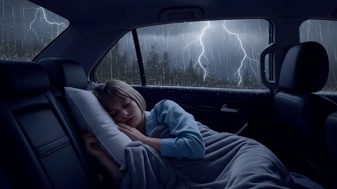 Cozy Rain with Thunder in the Car ⛈️ ASMR Thunder and Rain on Car Windows