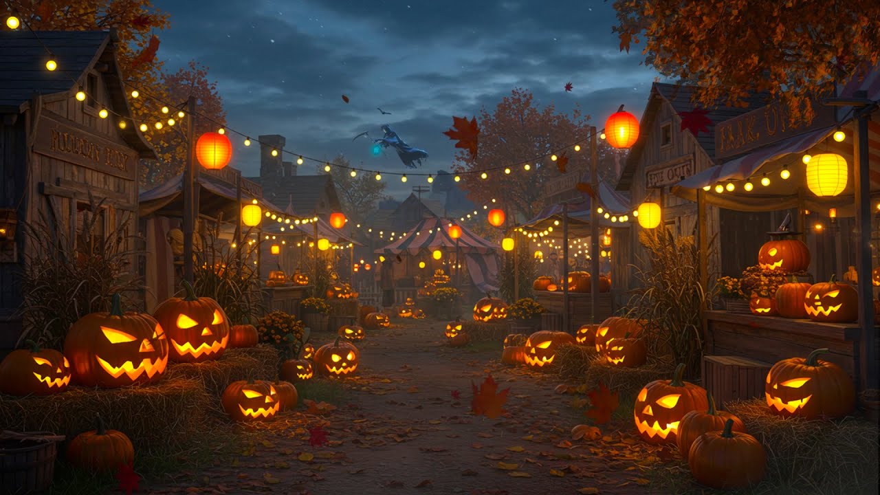 Autumn Village Halloween Ambience 🎃With Scary Halloween Music, Spooky Music, Cozy Autumn Ambience