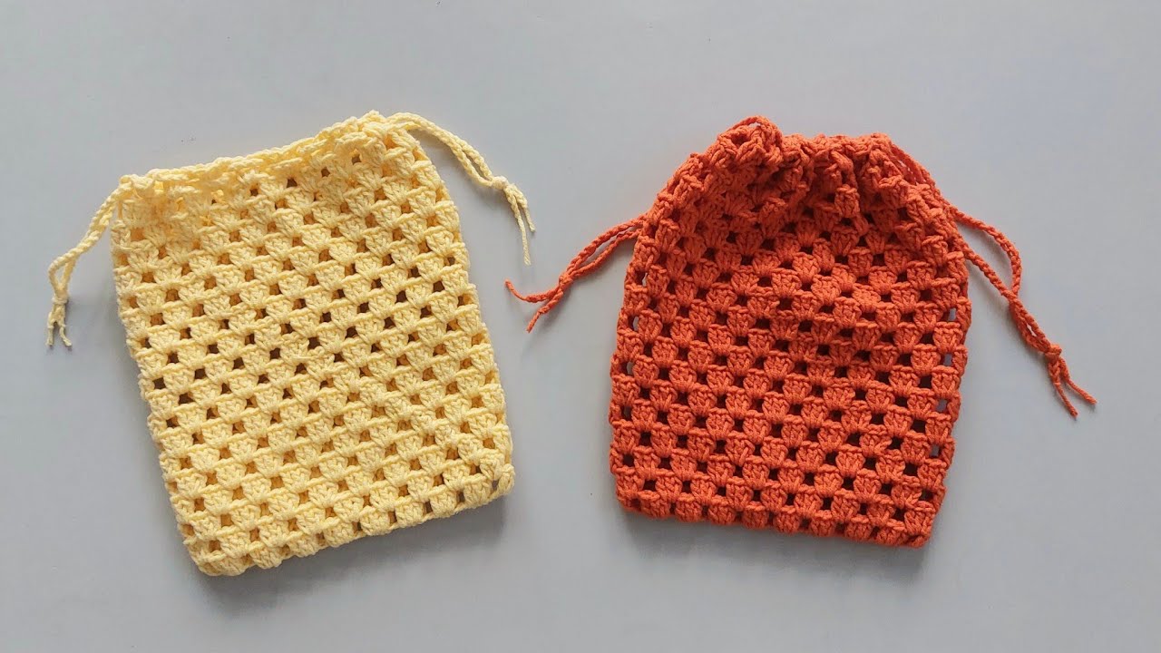 Crochet simple tee pouch 16x18cm | Móc túi rút đơn giản | Tròn Craft
