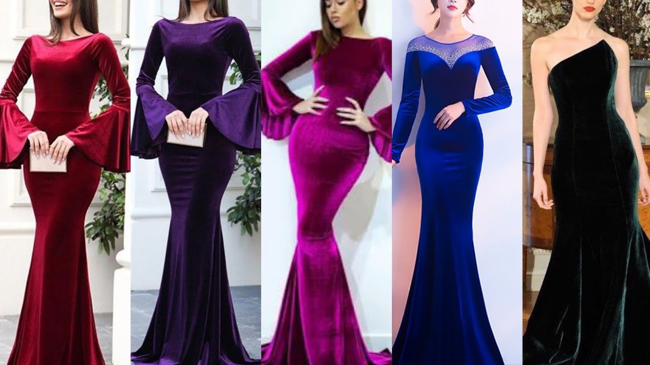 Long velvet gown Designs and Unique colors office wear Ideas most beautiful Collection 2021