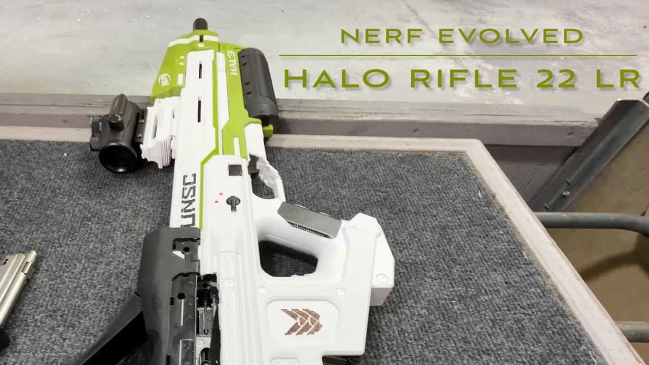 Nerf Halo Rifle 22 LR conversion with Mask HD Suppressor, muzzle break comparison 