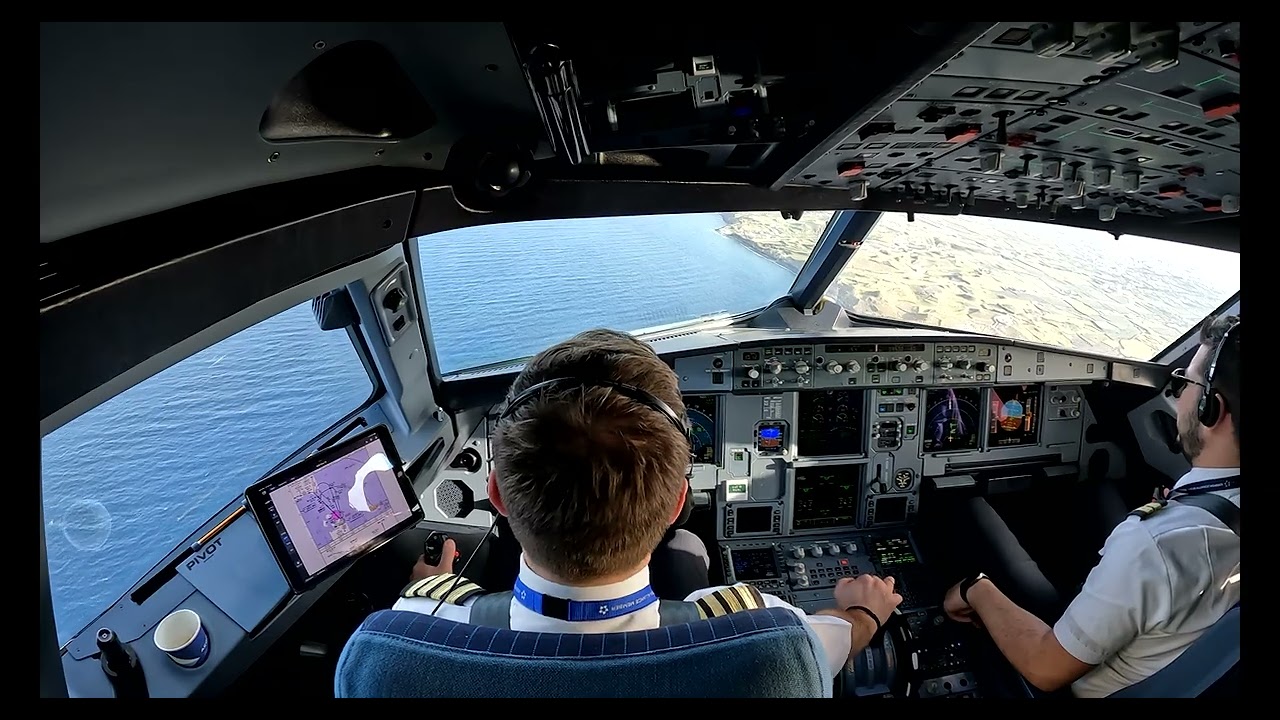Airbus Cockpit Views | A320 Approach and Landing in Santorini (LGSR/JTR) | GoPro 10 | 4K video