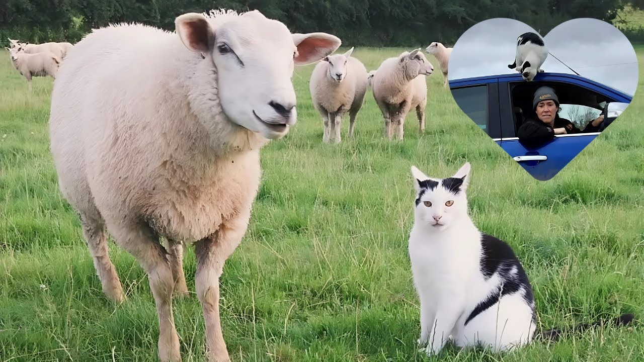 Farm Cat Rides (On) Cars And Herds Sheep Like A Pro!