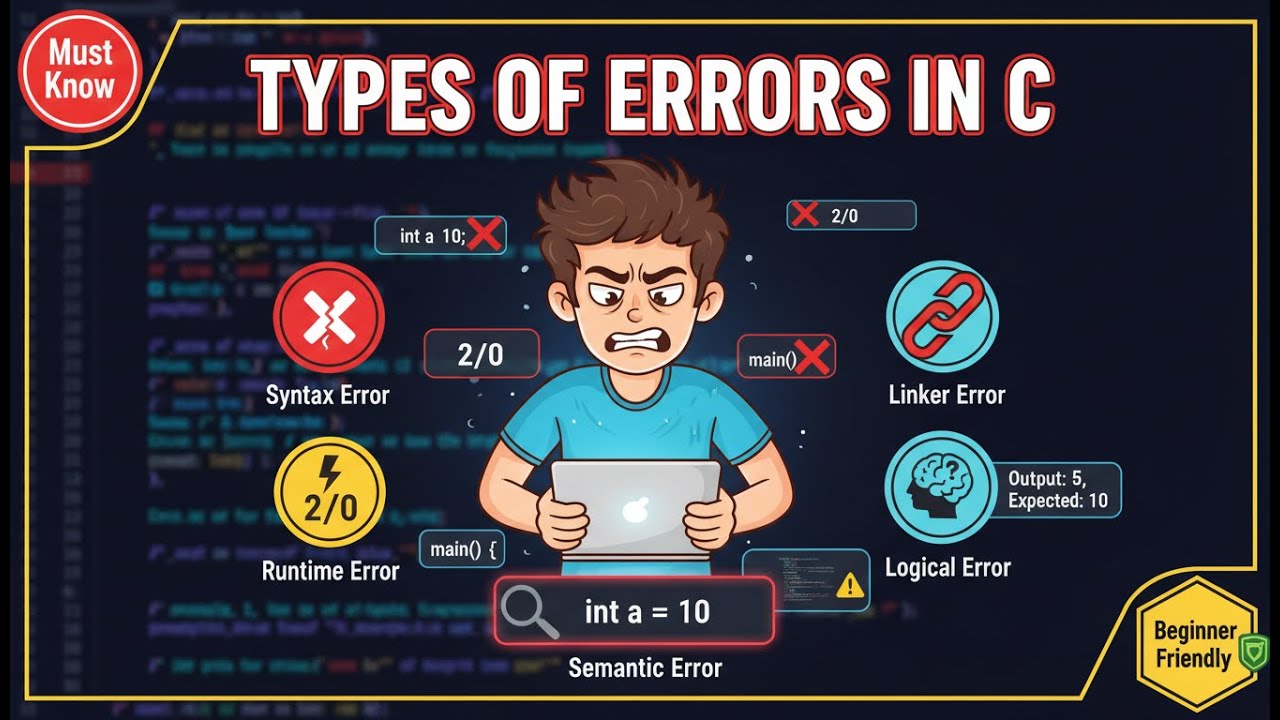 C Programming Errors Tutorial — Syntax, Runtime, Linker, Logical & Semantic