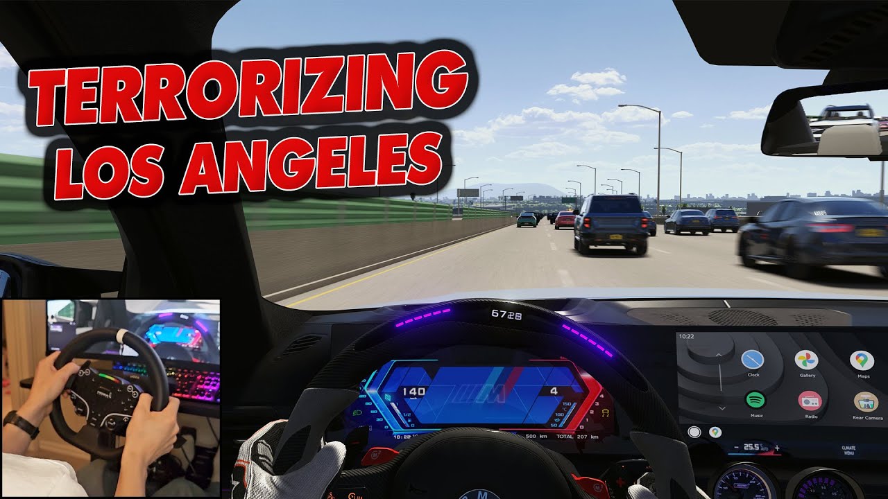 Los Angeles Rush Hour In a BMW M3 G80 - Assetto Corsa | Steering Wheel Gameplay