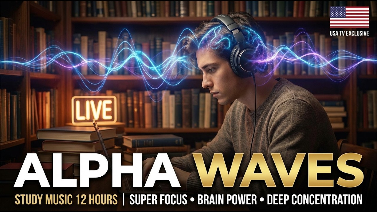 🔴 ALPHA WAVES Study Music 12 Hours | Super Focus, Brain Power & Deep Concentration LIVE