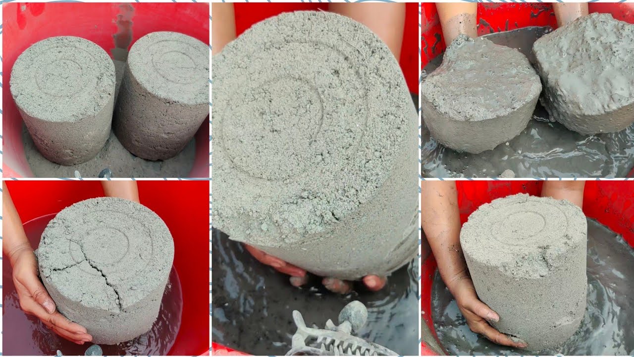 full bucket 🪣 crumbling in charcoalashes ||sand cement dry and water 💦// As Asmr//