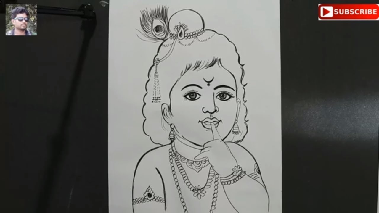 very easy line art bal krishna,krishna thakur drawing,how to draw bal gopal,how to draw lord krishna