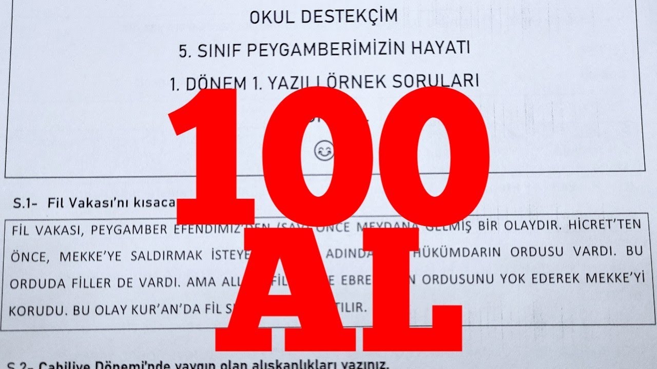 5. Sınıf Peygamberimizin Hayatı 1. Dönem 1. Yazılı 
