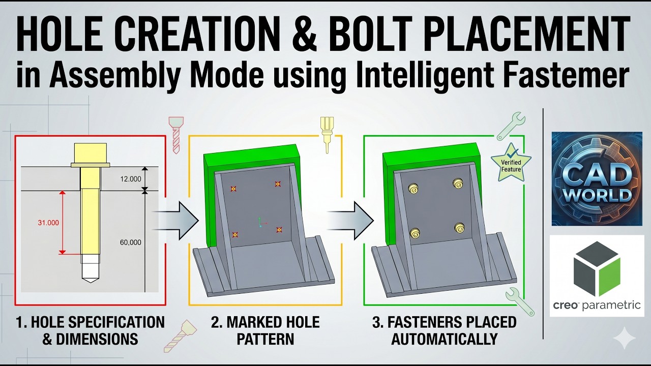 Creo Parametric | Hole Creation & Bolt Placement in Assembly Mode using Intelligent Fastener
