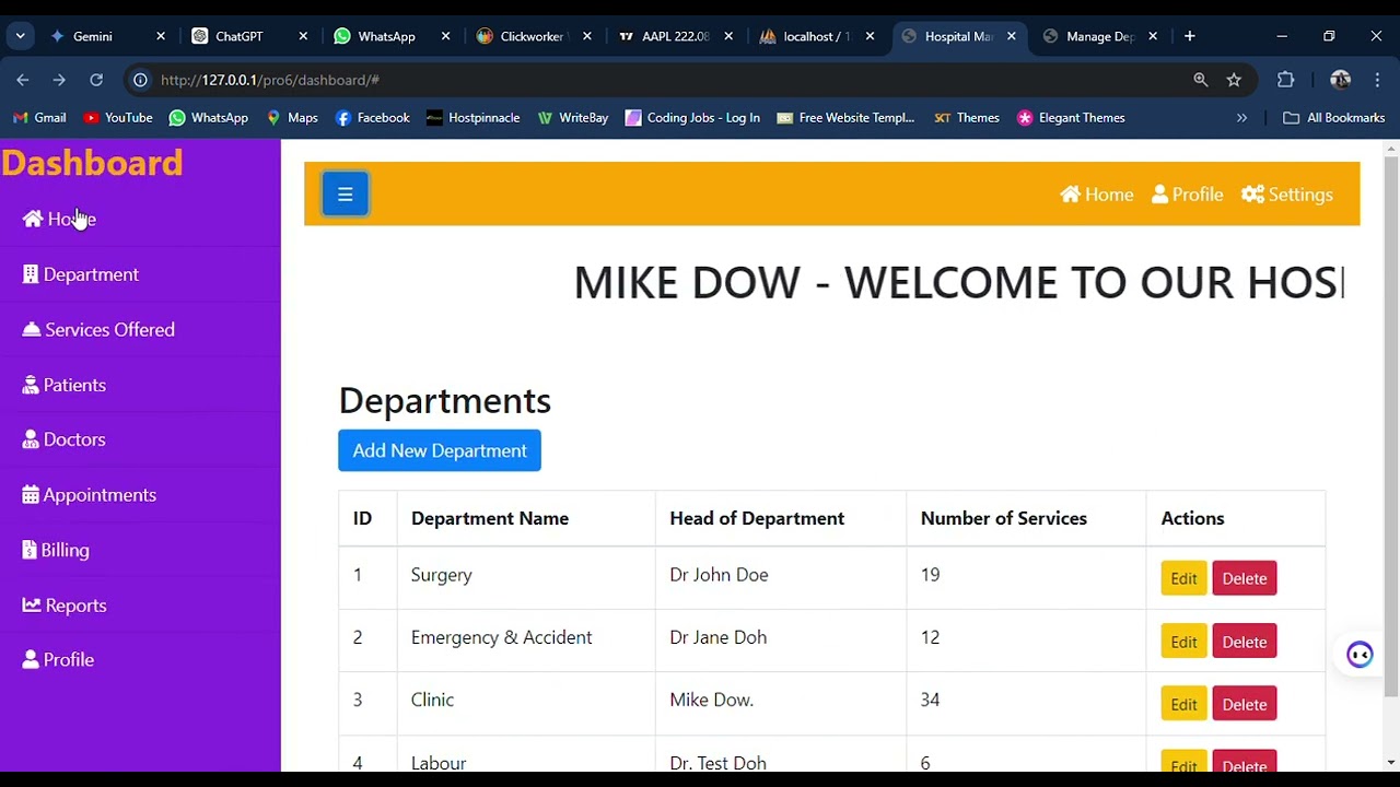 Hospital Management System Dashboard