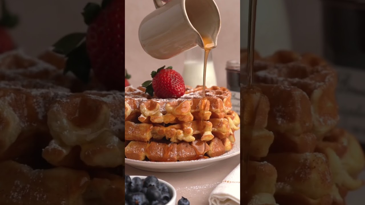 Easy Homemade Belgian Waffles! #waffles #breakfast #recipe #baking #galentinesday #brunch