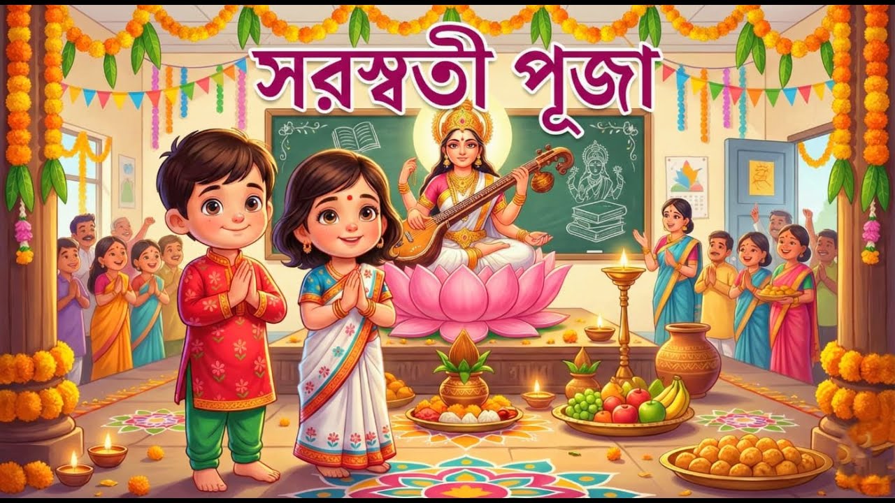 সরস্বতী পুজো 🦢| শিশুদের মিষ্টি ছড়া | Saraswati Puja |Bengali Kids Poem