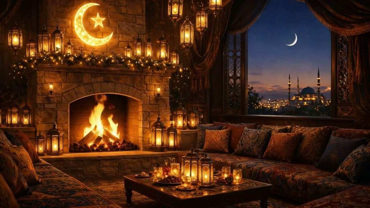 Ramadan Kareem Fireplace Ambience 4K 🔥🌙 | مدفأة حطب رمضان كريم خلفيات رمضانية هادئة