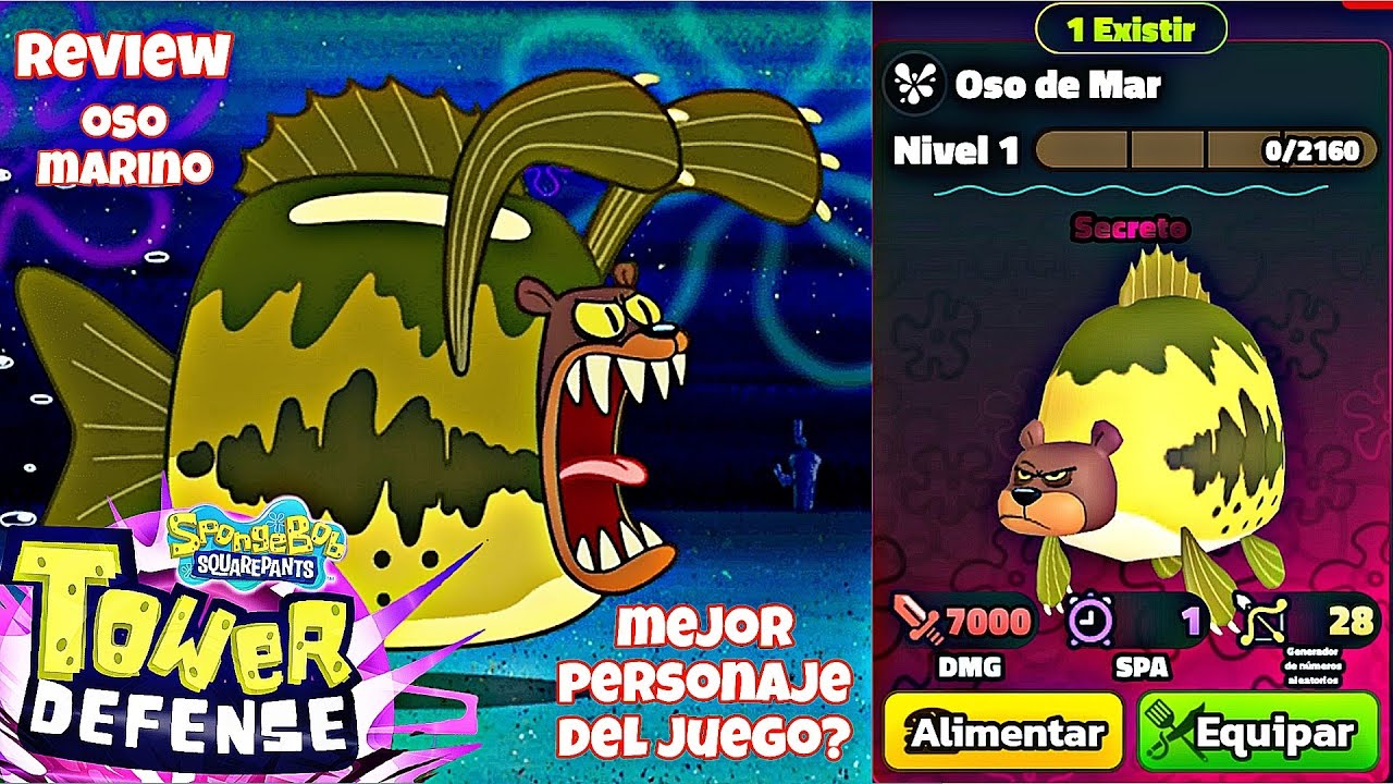 Review Oso marino ¿Es el mejor personaje del juego? SBTD (Bob Esponja TD) en Español
