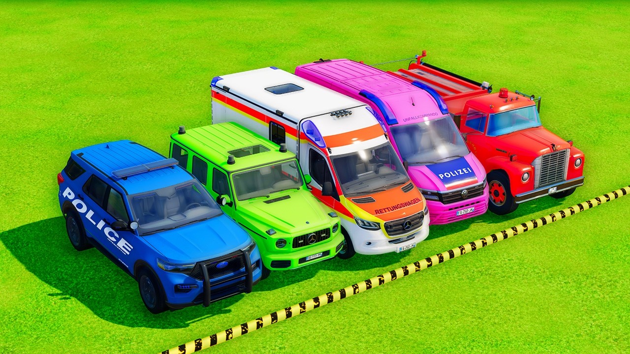 TRANSPORTING POLICE CARS, AMBULANCE, FIRE TRUCK, COLORFUL CARS WITH TRUCKS FARMING SIMULATOR 22!#049