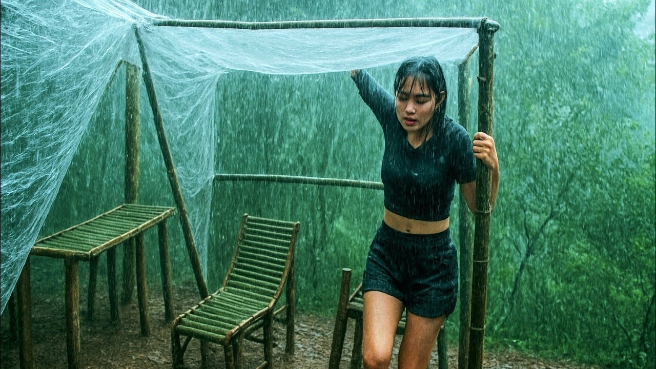 Build a Shelter in the Woods with Plastic Wrap for Rainy Days/RELAXING CAMPING/LIVING ALONE