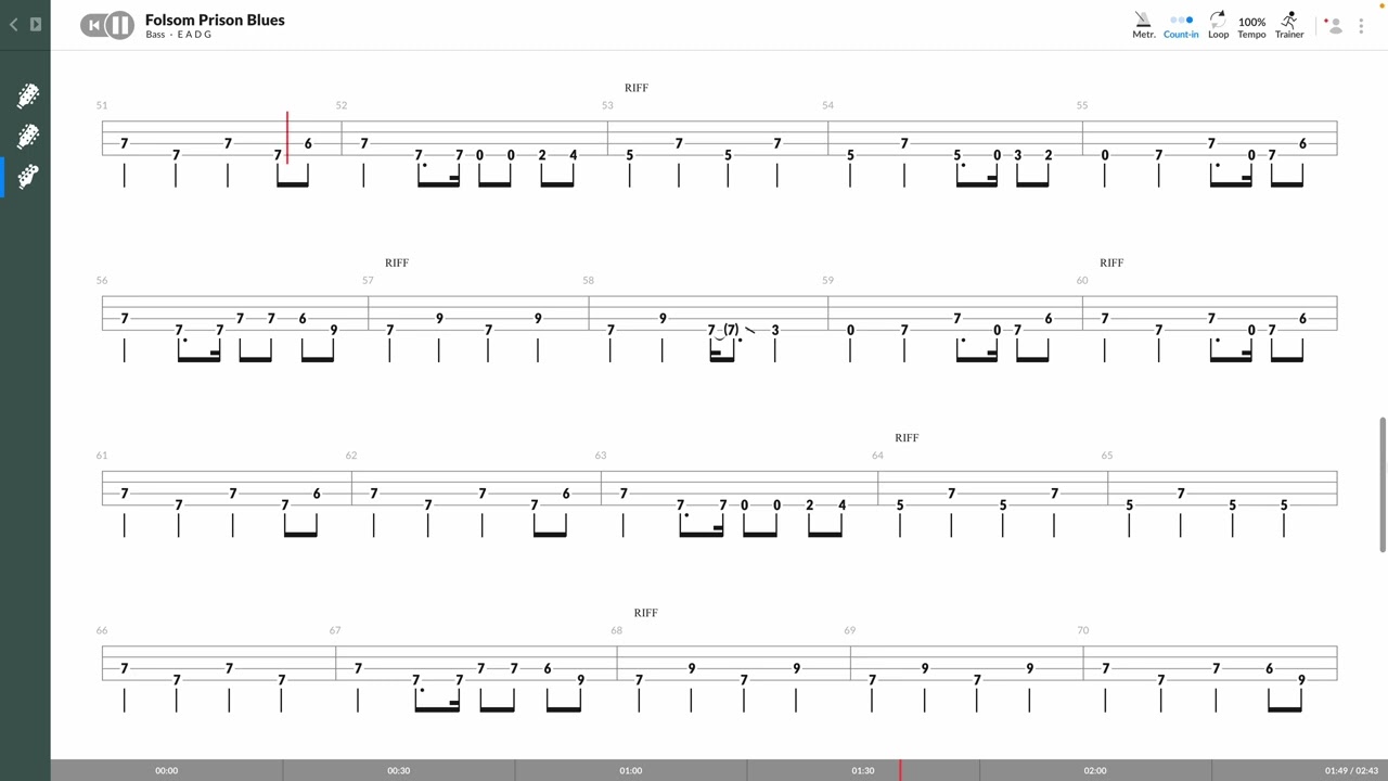 Johnny Cash - Folsom Prison Blues (BASS TAB PLAY ALONG)