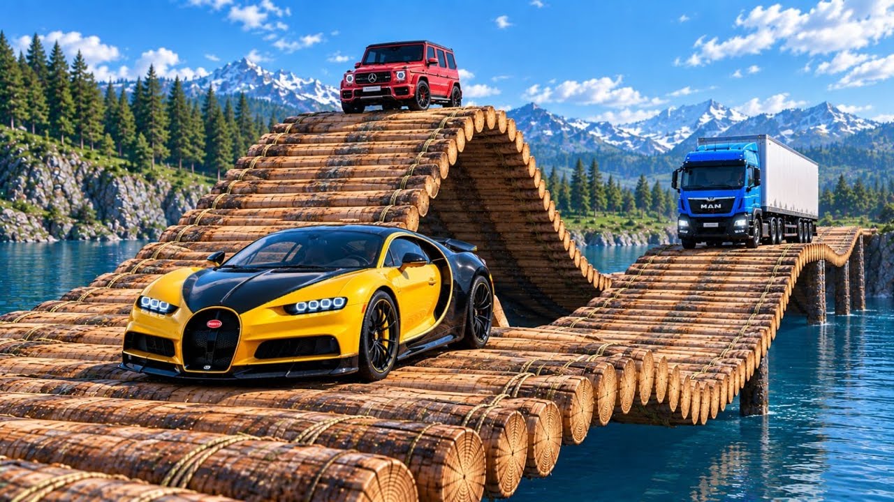 Cars vs Impossible Log Bridge Challenge #10 in BeamNG Drive!